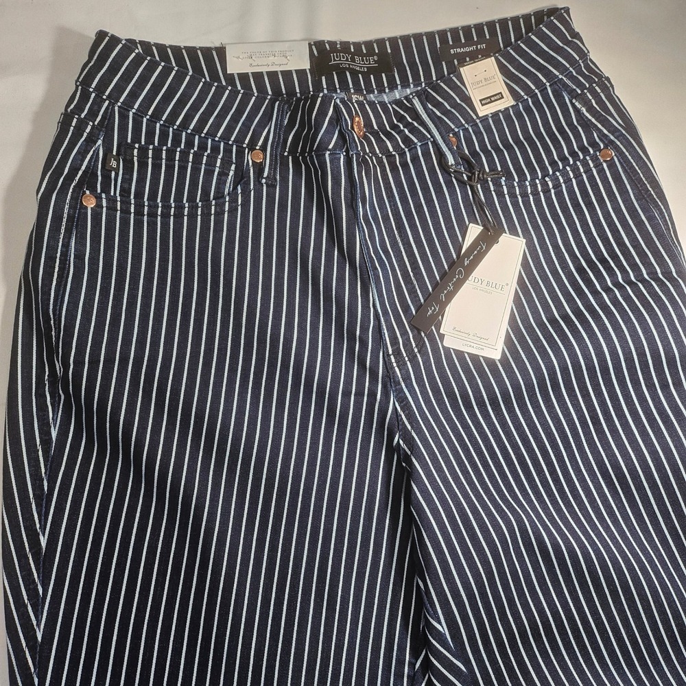 Judy Blue 16W Tummy Control High Waist Straight Fit Striped Jeans Navy. NWT